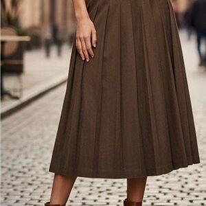 Vintage Coldwater Creek Elegant Brown Pleated Midi Skirt Faux Suede - Western